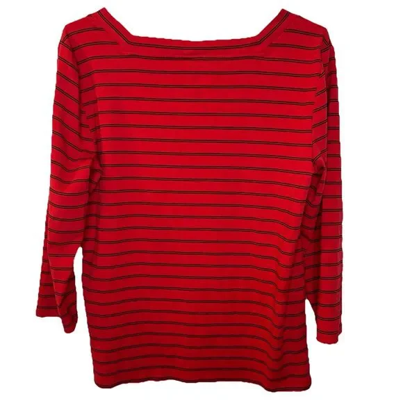 Lauren Ralph Lauren Top Size XXL red Striped Square Neck Cotton Blend stretch - Picture 3 of 6